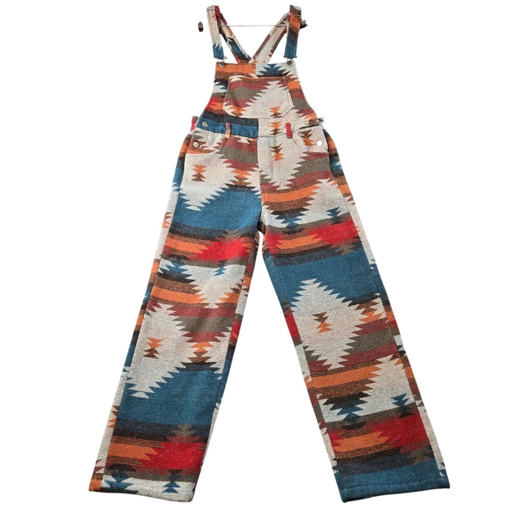 Main Strip Aztec Overalls Womens S Multicolor Woven Adjustable Strap Buckle